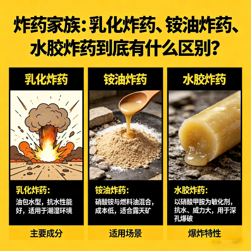 长海炸药家族：乳化炸药、铵油炸药、水胶炸药到底有什么区别？